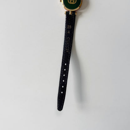 Gucci 1990s Round Dial Cherry Green Gold-Plated Watch