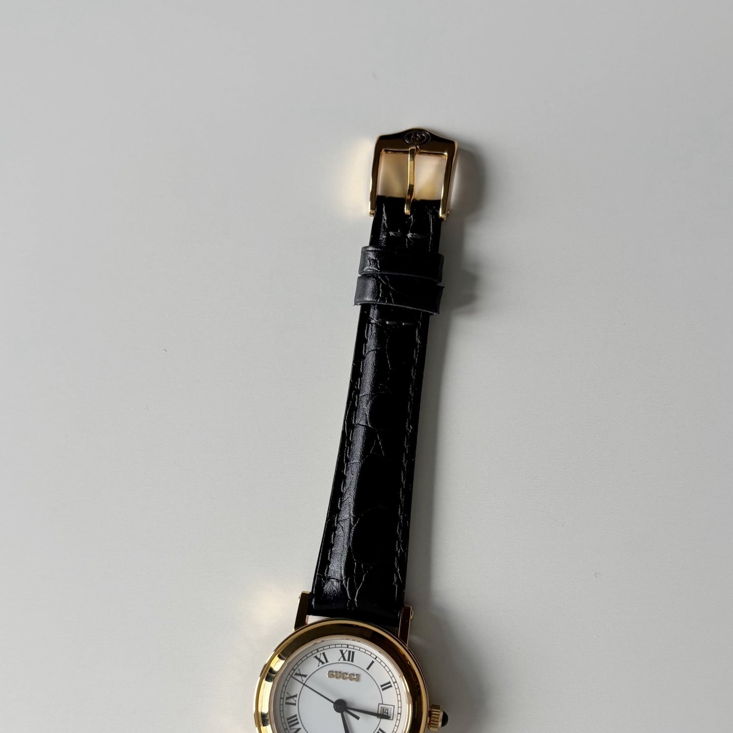 Gucci 1990s Date Round Dial Gold Plated Watch