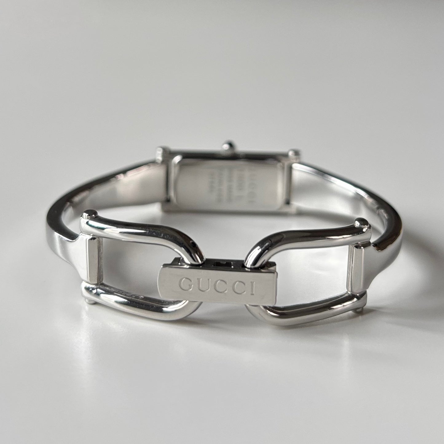 Gucci 1990s Rectangular Dial Stainless steel Bangle Watch