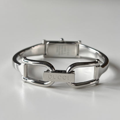 Gucci 1990s Rectangular Dial Stainless steel Bangle Watch
