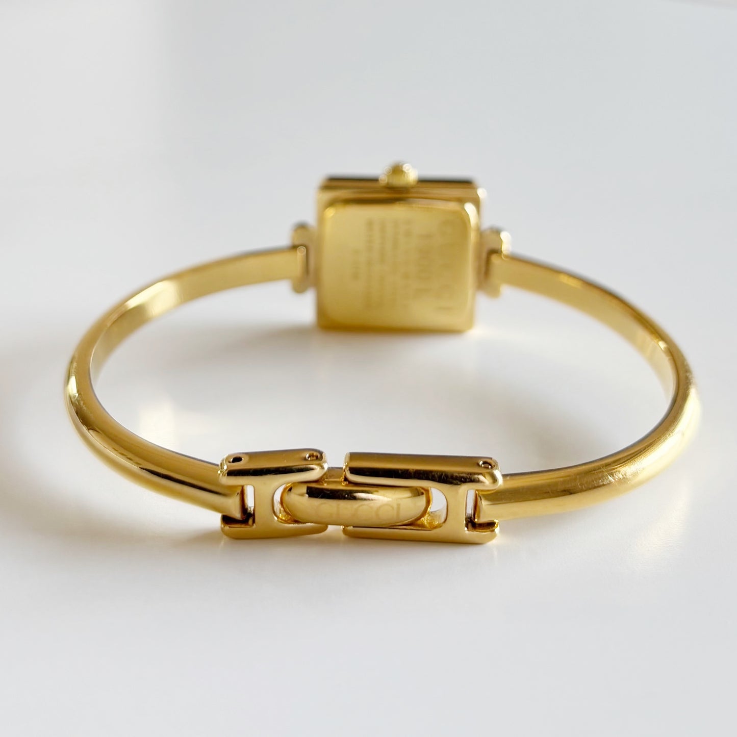 Gucci 1990s Square Dial Gold Plated Bangle Watch