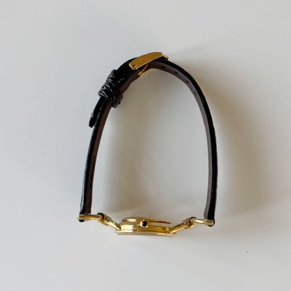 Gucci 1990s Black Round Dial Horsebit Gold Plated Watch