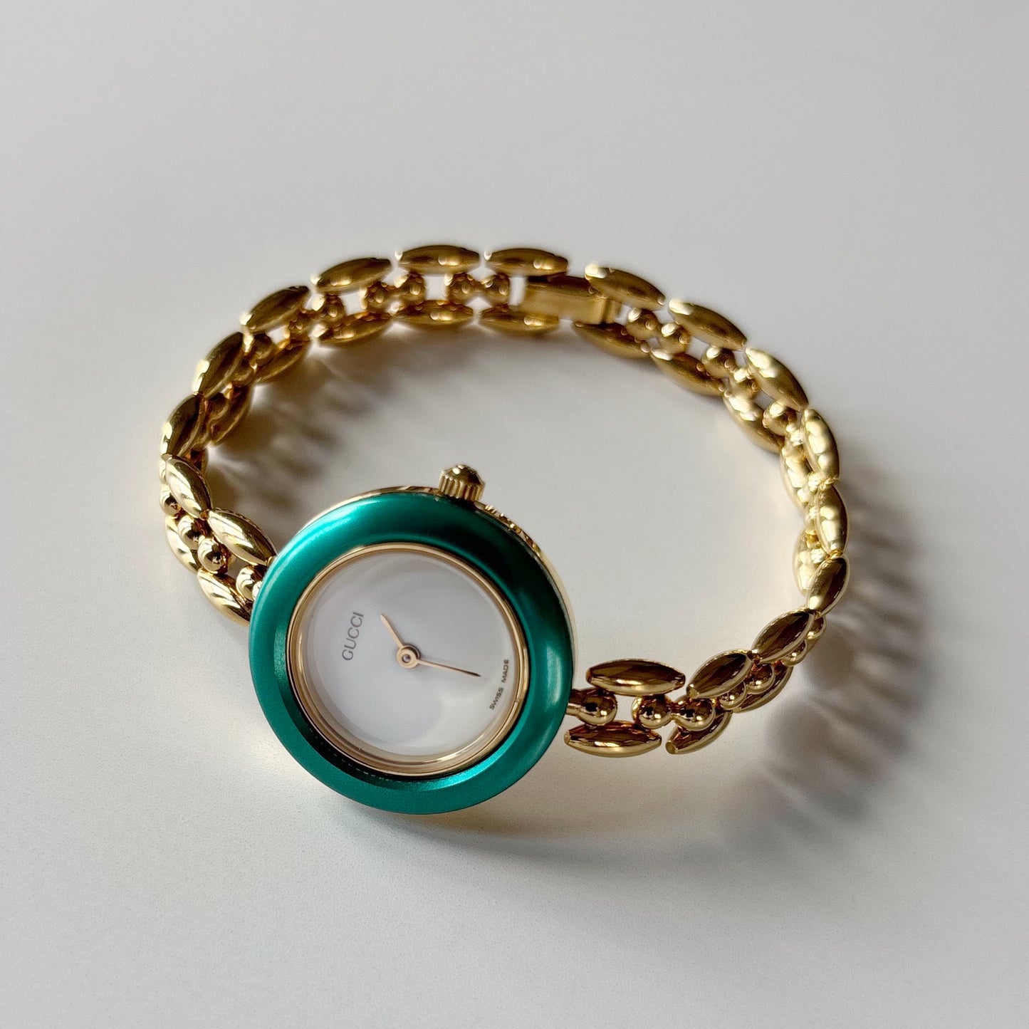 Gucci 1990s Interchangeable Bezel Gold Plated Rice Chain Watch with 6 bezels, case (166mm)