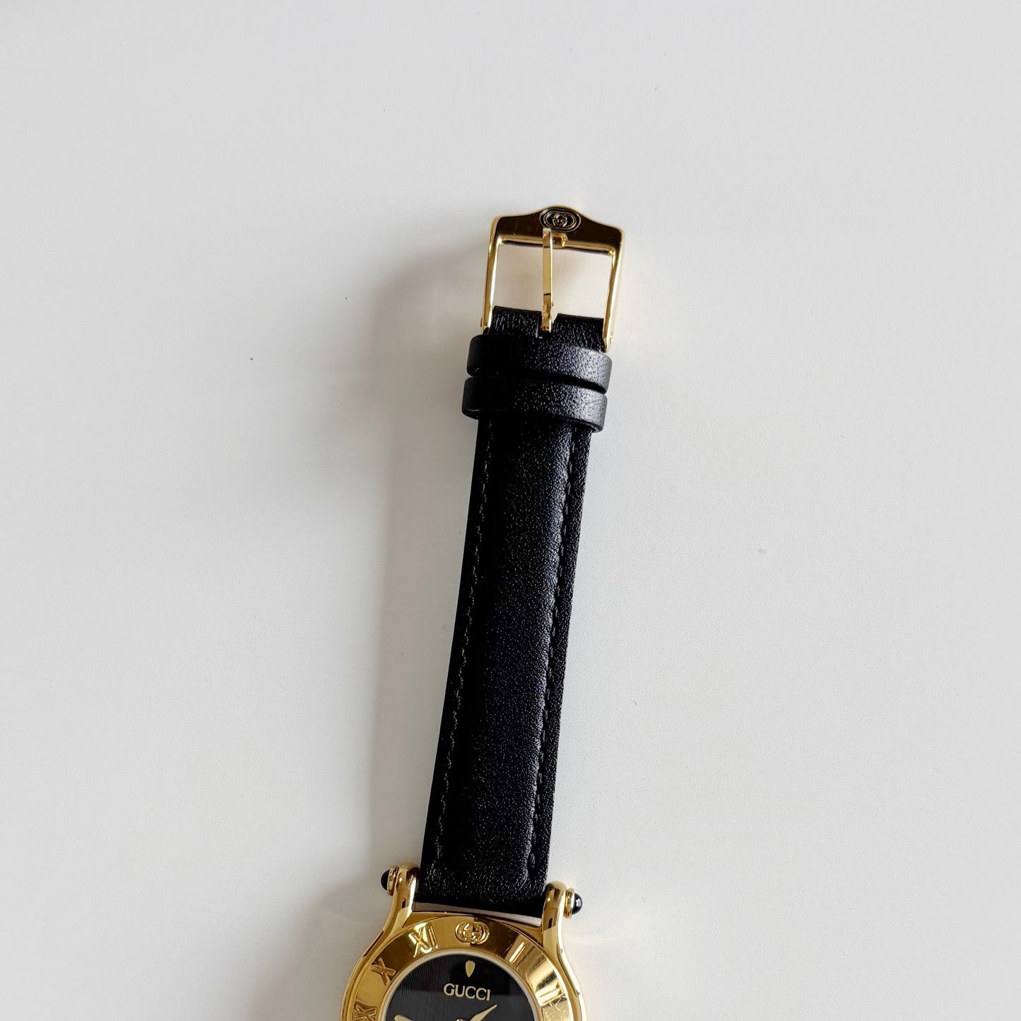 Gucci 1990s Black Dial Gold Plated Watch