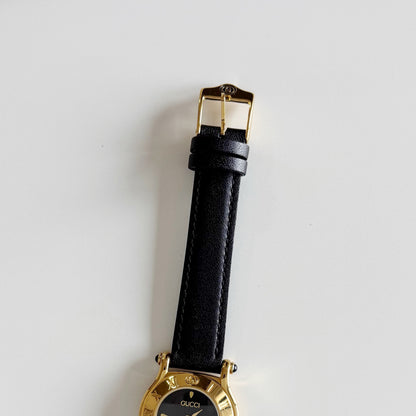 Gucci 1990s Black Dial Gold Plated Watch