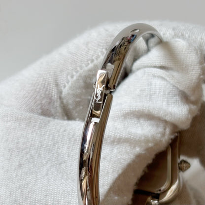 Yves Saint Laurent 1990s Heart Shaped Dial Silver Bangle Watch