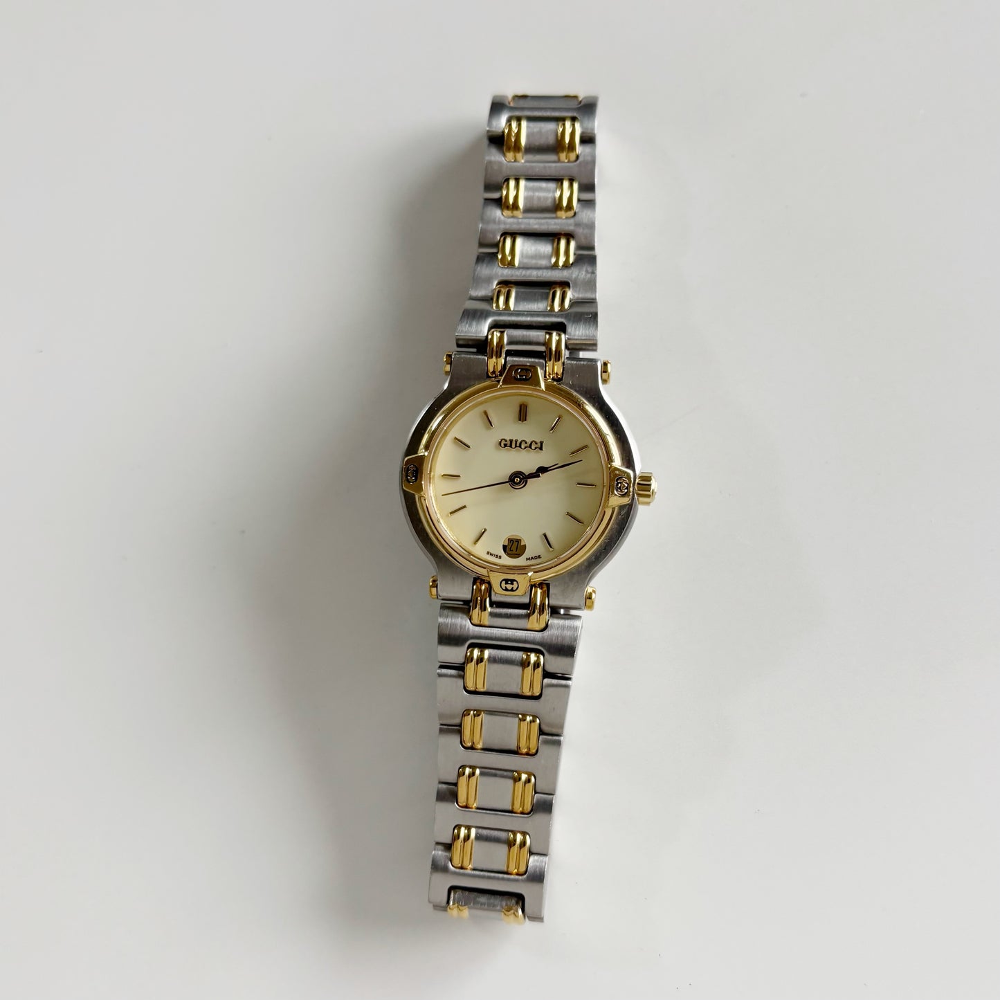 Gucci 1990s Date Round Dial Two Tone Watch