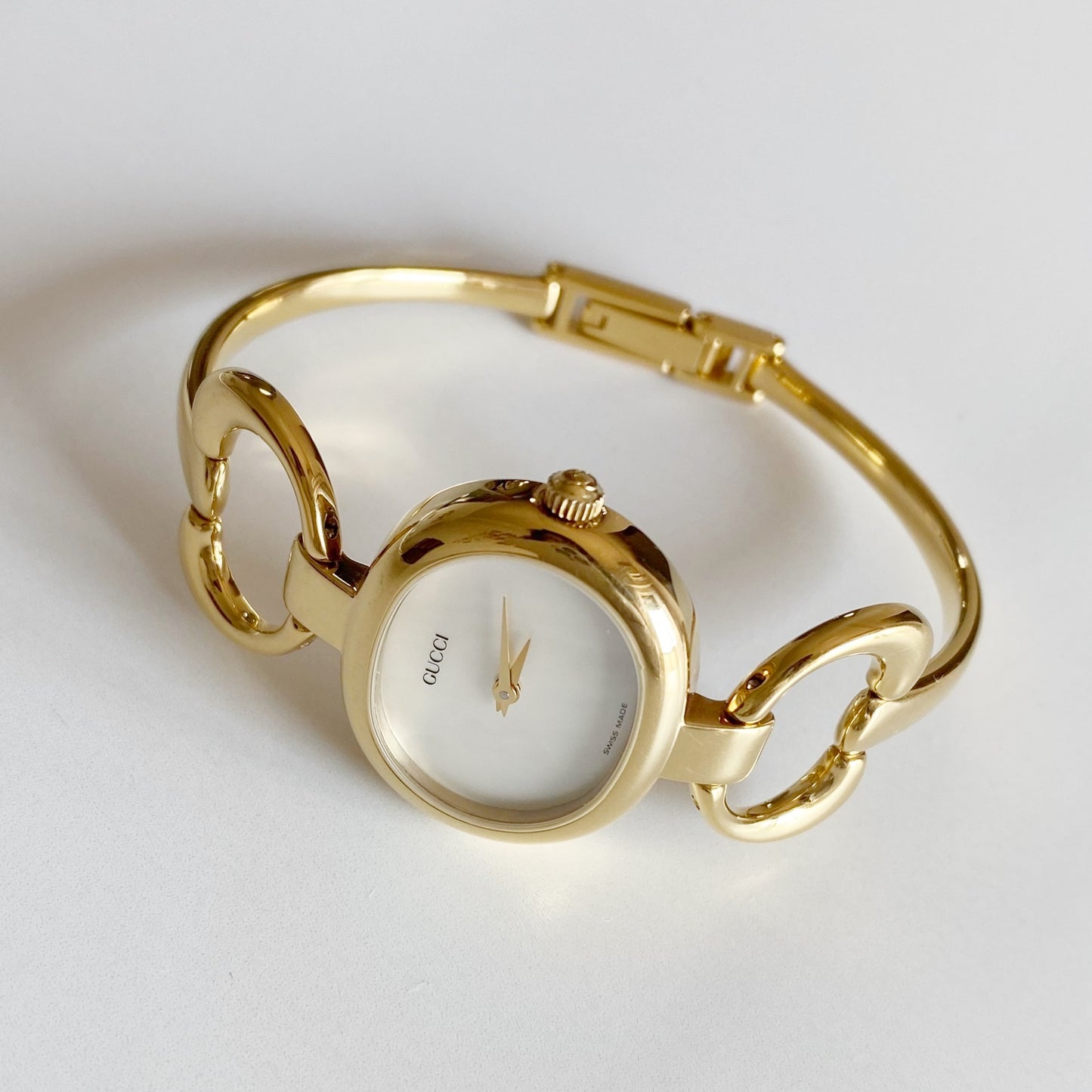 Gucci 1990s Seashell Dial Gold Plated Bangle Watch