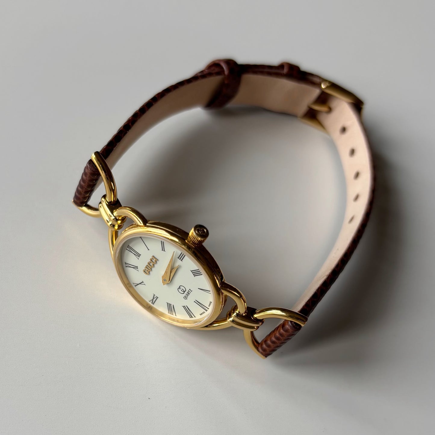 Gucci 1980s Cream Dial Gold Plated Horsebit Watch