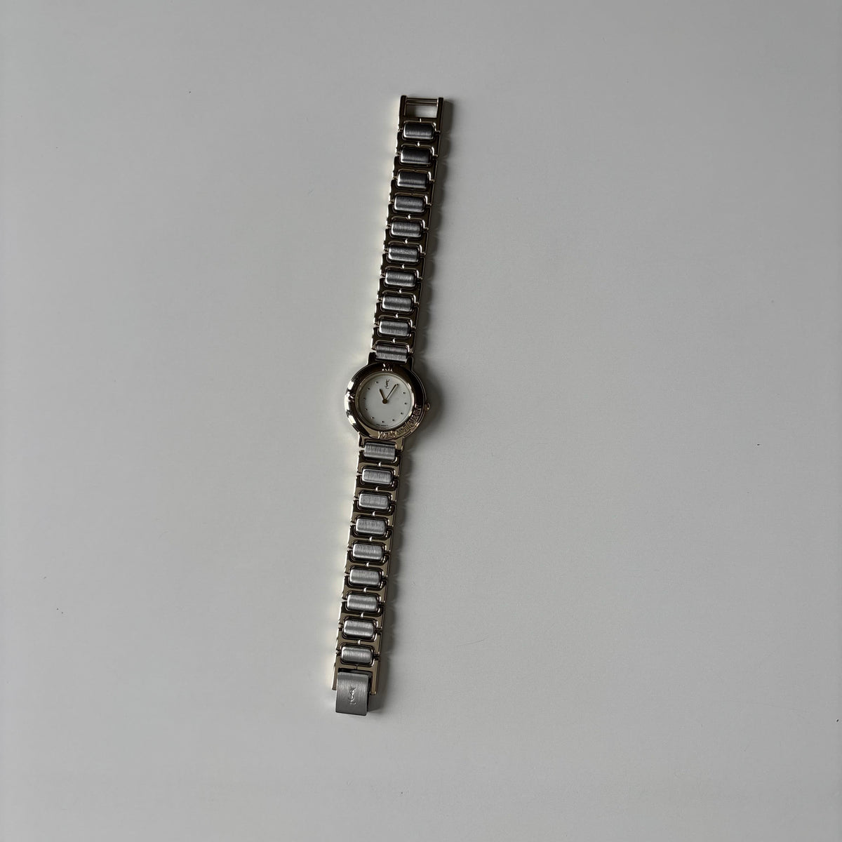 Yves Saint Laurent 1990s Cream Round Dial Two-Tone Gold-Plated Watch