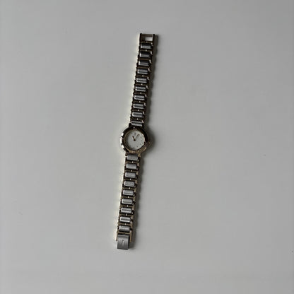 Yves Saint Laurent 1990s Cream Round Dial Two-Tone Gold-Plated Watch