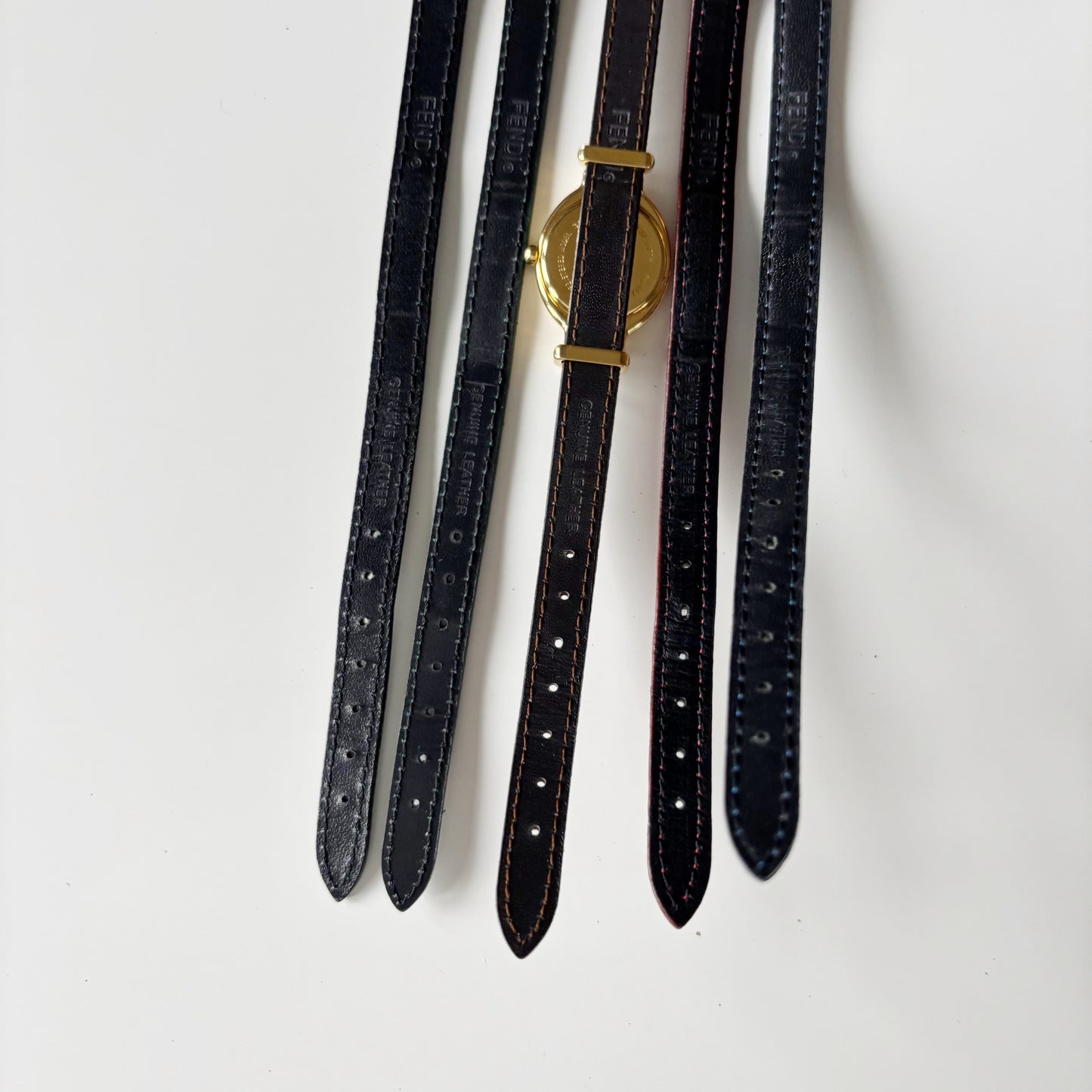 Fendi 1990s Interchangeable Strap Gold Plated Watch with 5 straps, case