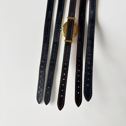 Fendi 1990s Interchangeable Strap Gold Plated Watch with 5 straps, case