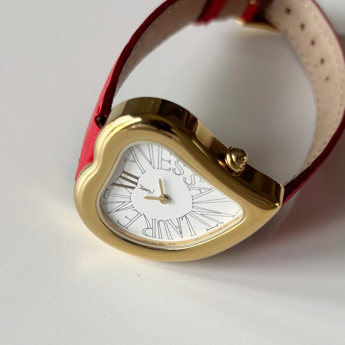 Yves Saint Laurent 1990s Heart Dial Gold Plated Red Watch