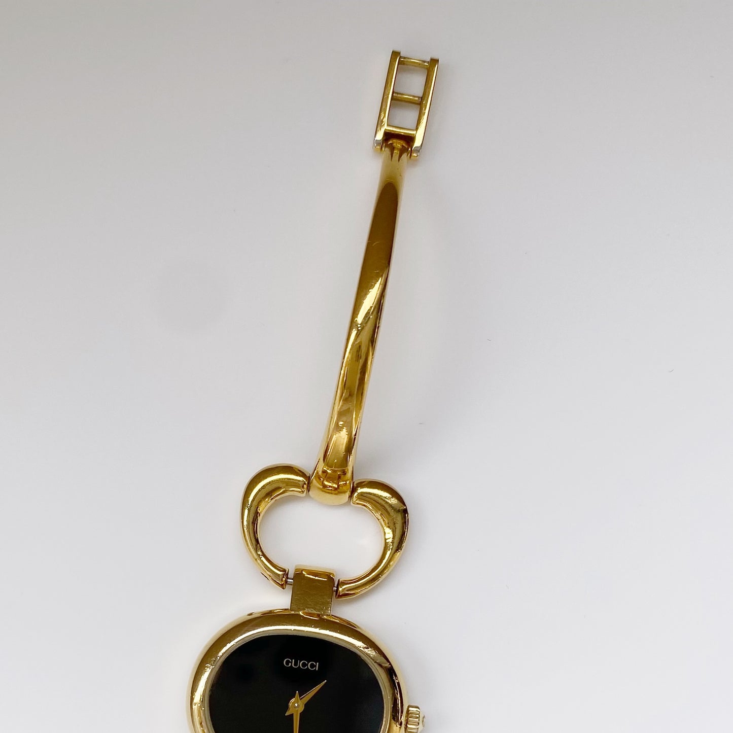 Gucci 1990s Black Dial Gold Plated Bangle Watch