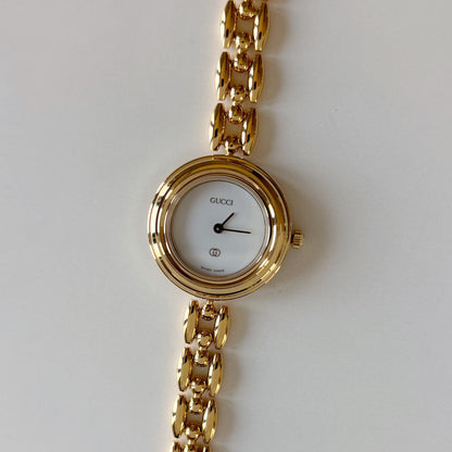 Gucci 1990s Interchangeable Bezel Gold Plated Rice Chain Watch with 6 bezels, case (160mm)