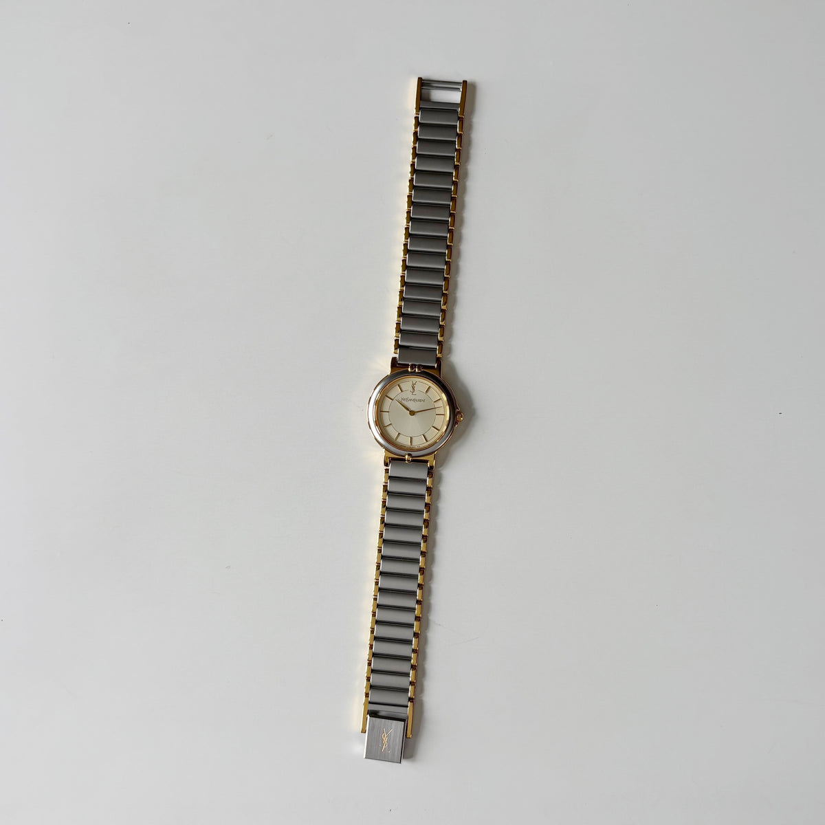 Yves Saint Laurent 1990s Round Dial Two Tone Gold Plated Watch