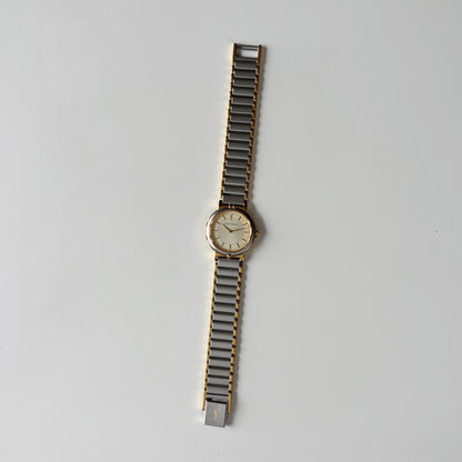 Yves Saint Laurent 1990s Round Dial Two Tone Gold Plated Watch