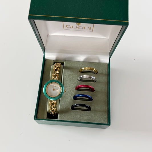 Gucci 1990s Interchangeable Bezel Gold Plated Watch with 6 bezels, case (160mm)