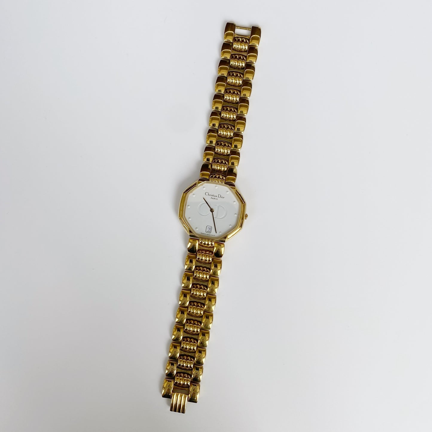 Dior 1990s Octagon Date Gold Plated Watch