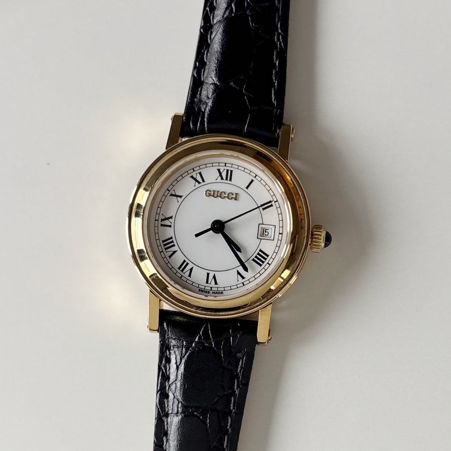 Gucci 1990s Date Round Dial Gold Plated Watch