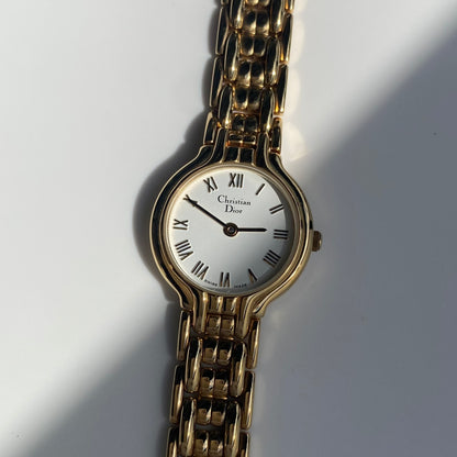 Dior 1990s Round Dial Gold Plated Watch
