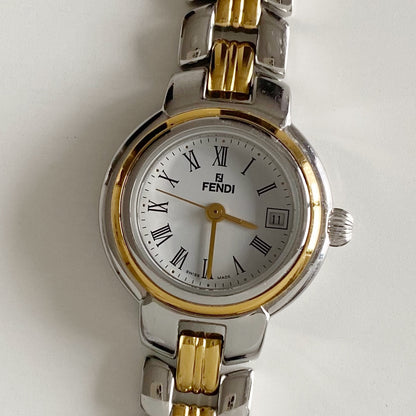 Fendi 1990s Date Round Dial Two Tone Watch