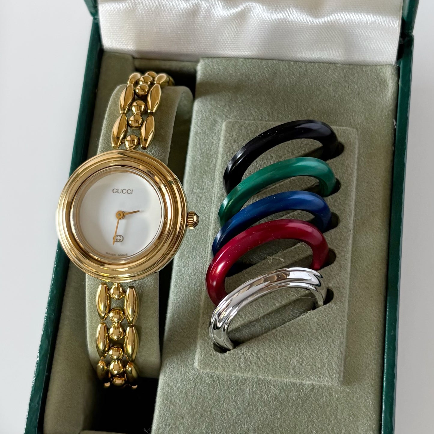 Gucci 1990s Interchangeable Bezel Gold Plated Watch with 6 bezels, case (160mm)