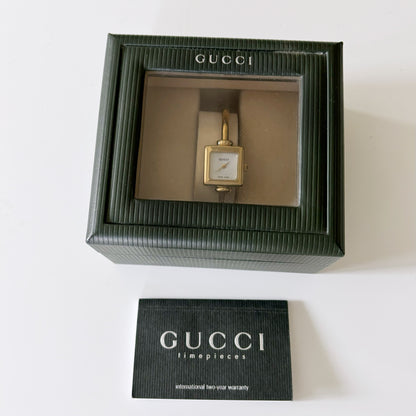 Gucci 1990s Square Dial Gold Plated Bangle Watch