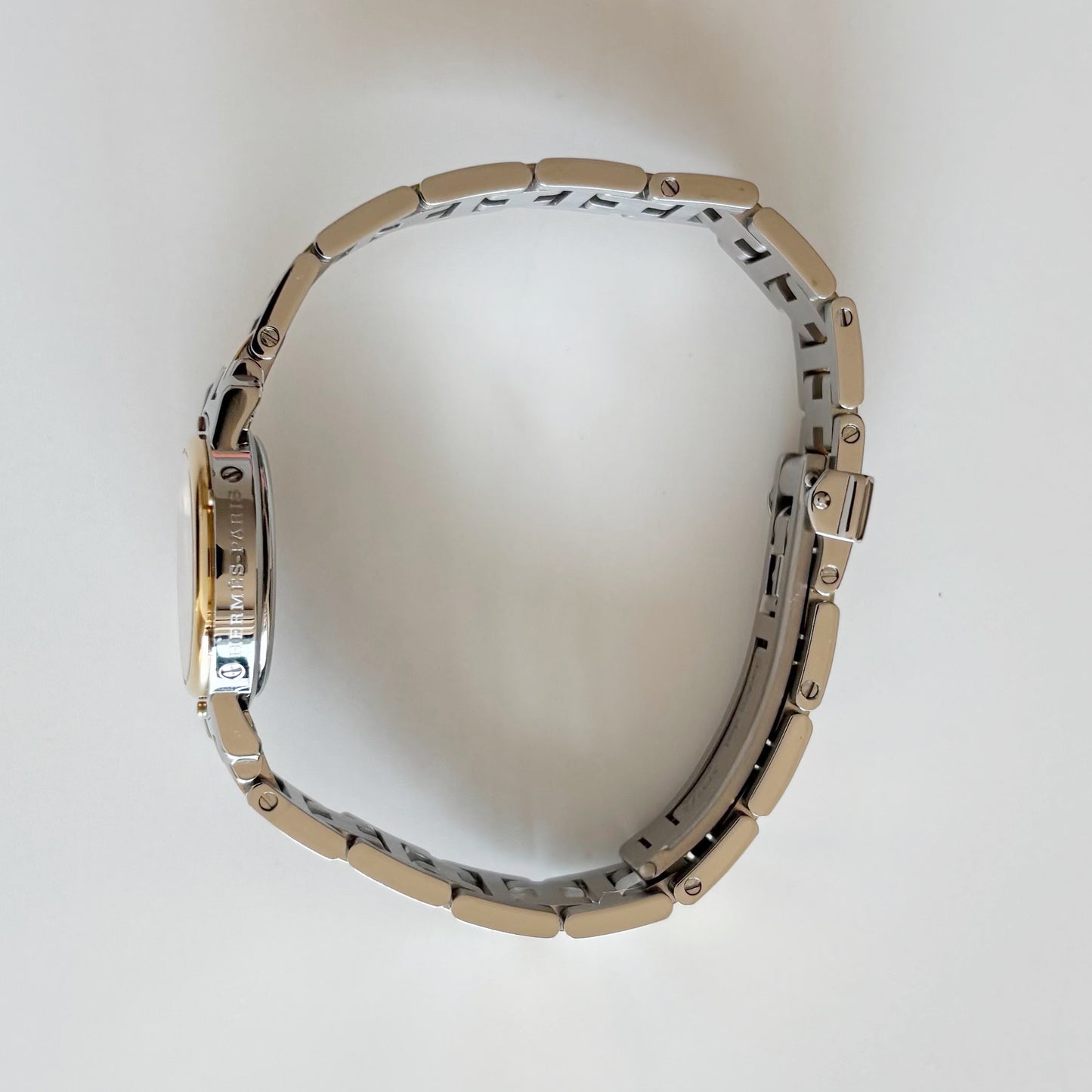 Hermes Early 2000s Clipper Seashell Dial Gold Plated Two Tone Watch