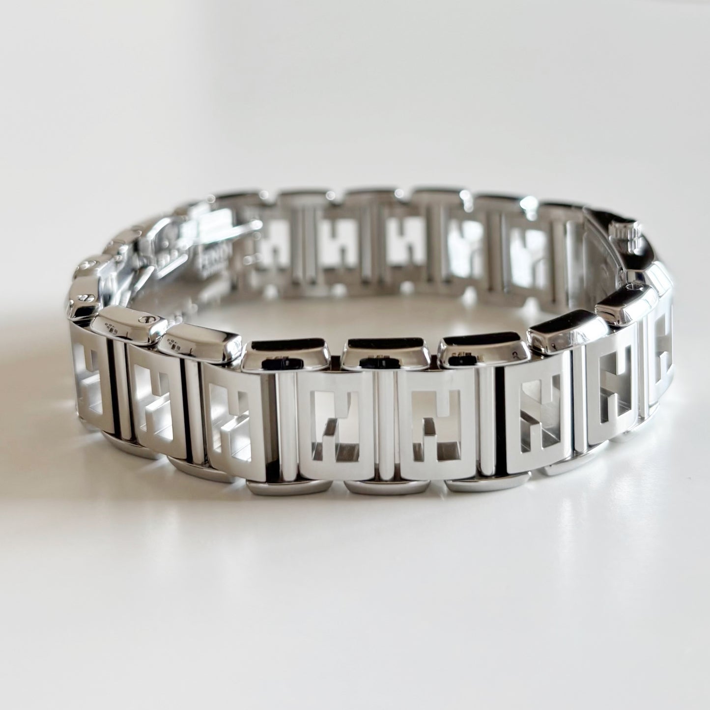 Fendi 1990s Seashell Dial Tank Stainless steel Watch