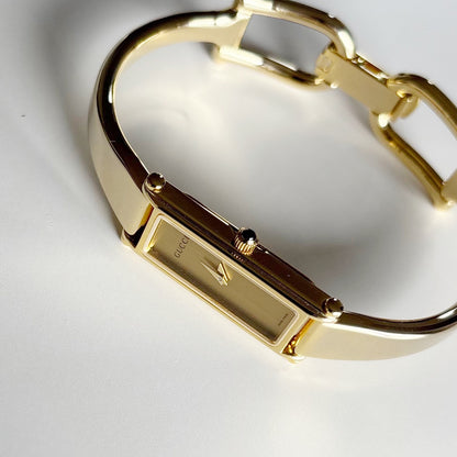 Gucci 1990s  Gold Dial Gold Plated Bangle Watch