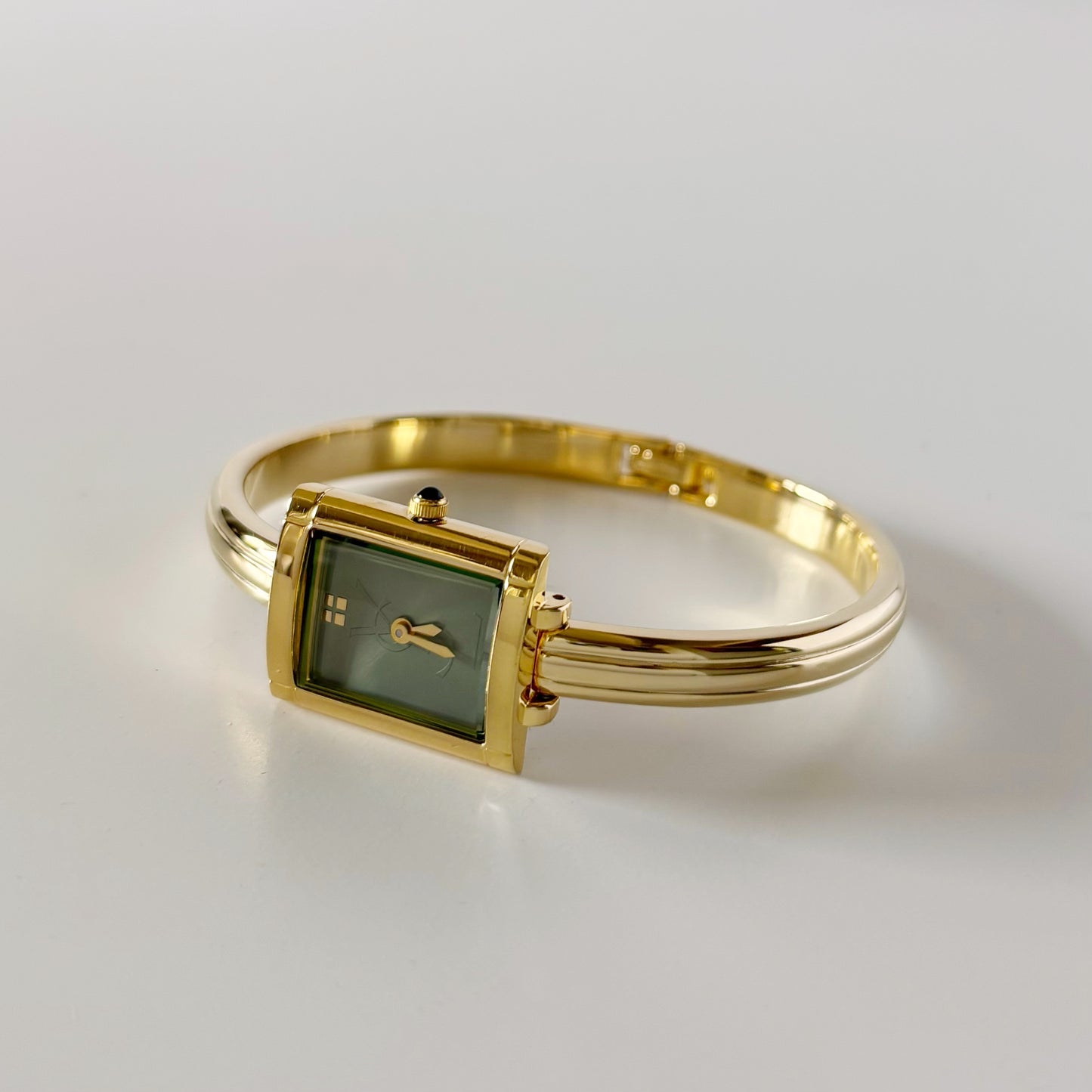 Yves Saint Laurent 1990s Green Dial Gold Plated Bangle Watch