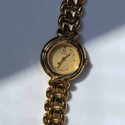 Fendi 1990s Gold Plated Round Watch