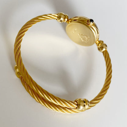 Gucci 1990s Black Dial Gold Plated Cable Bangle Watch