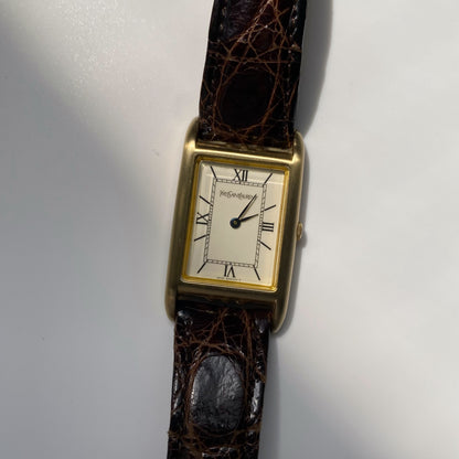 Yves Saint Laurent 1990s Tank Brown Leather Watch