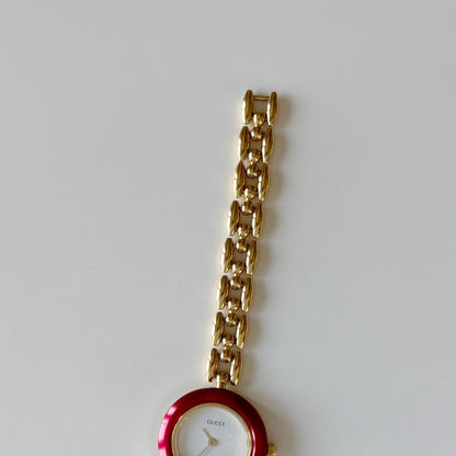 990s Interchangeable Bezel Gold Plated Rice Chain Watch with case, 6 bezels (160mm)