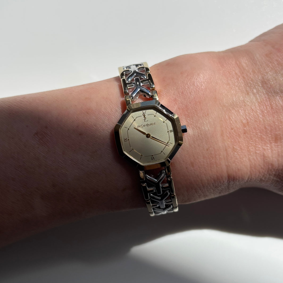 Yves Saint Laurent 1990s Octagon Dial Two-Tone Gold-Plated Watch