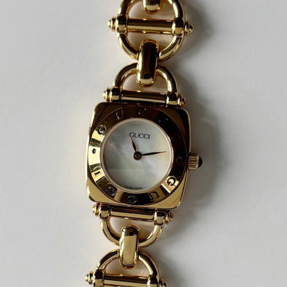 Gucci 1990s Seashell Dial Horsebit Gold Plated Watch
