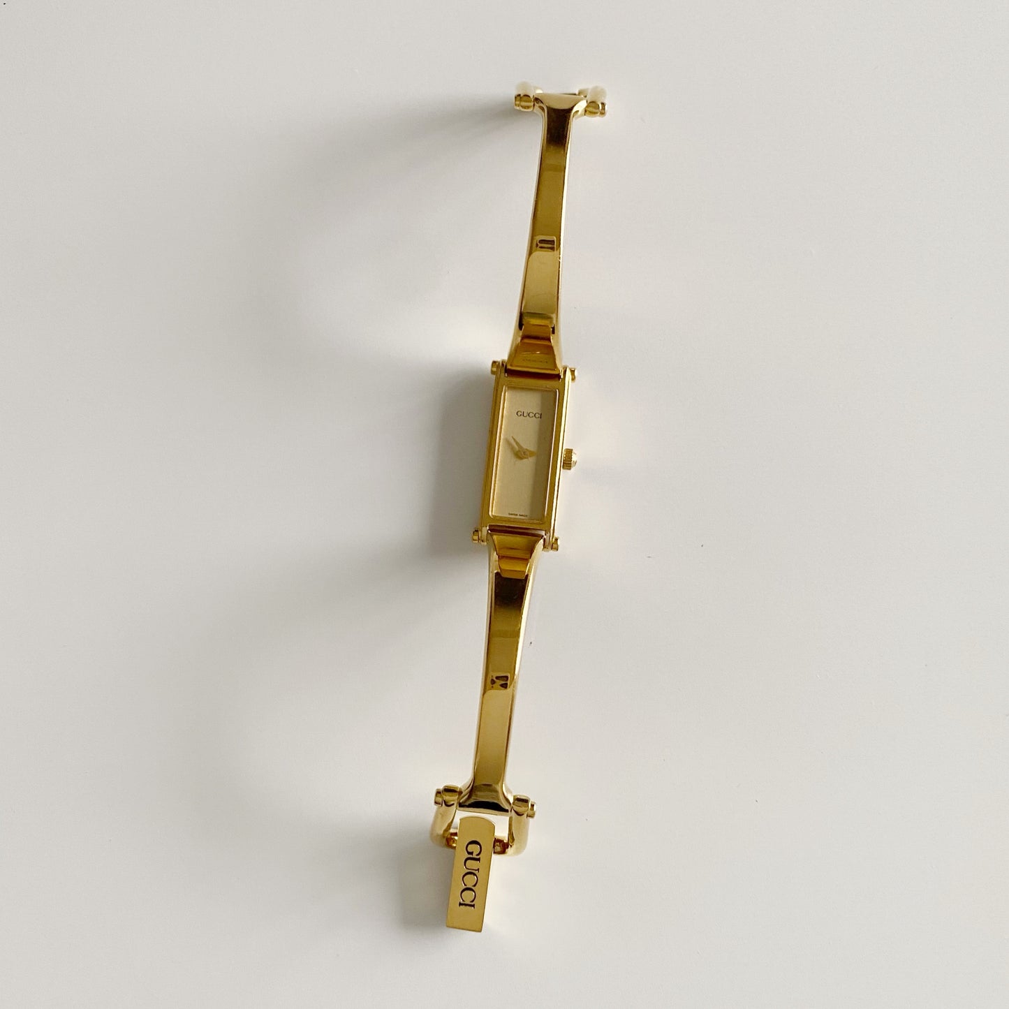 Gucci 1990s Gold Dial Gold Plated Bangle Watch
