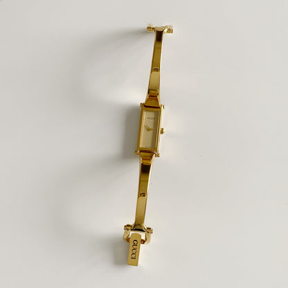 Gucci 1990s Gold Dial Gold Plated Bangle Watch