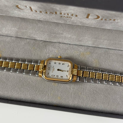 Dior 1980s Tank Two Tone Gold Plated Watch
