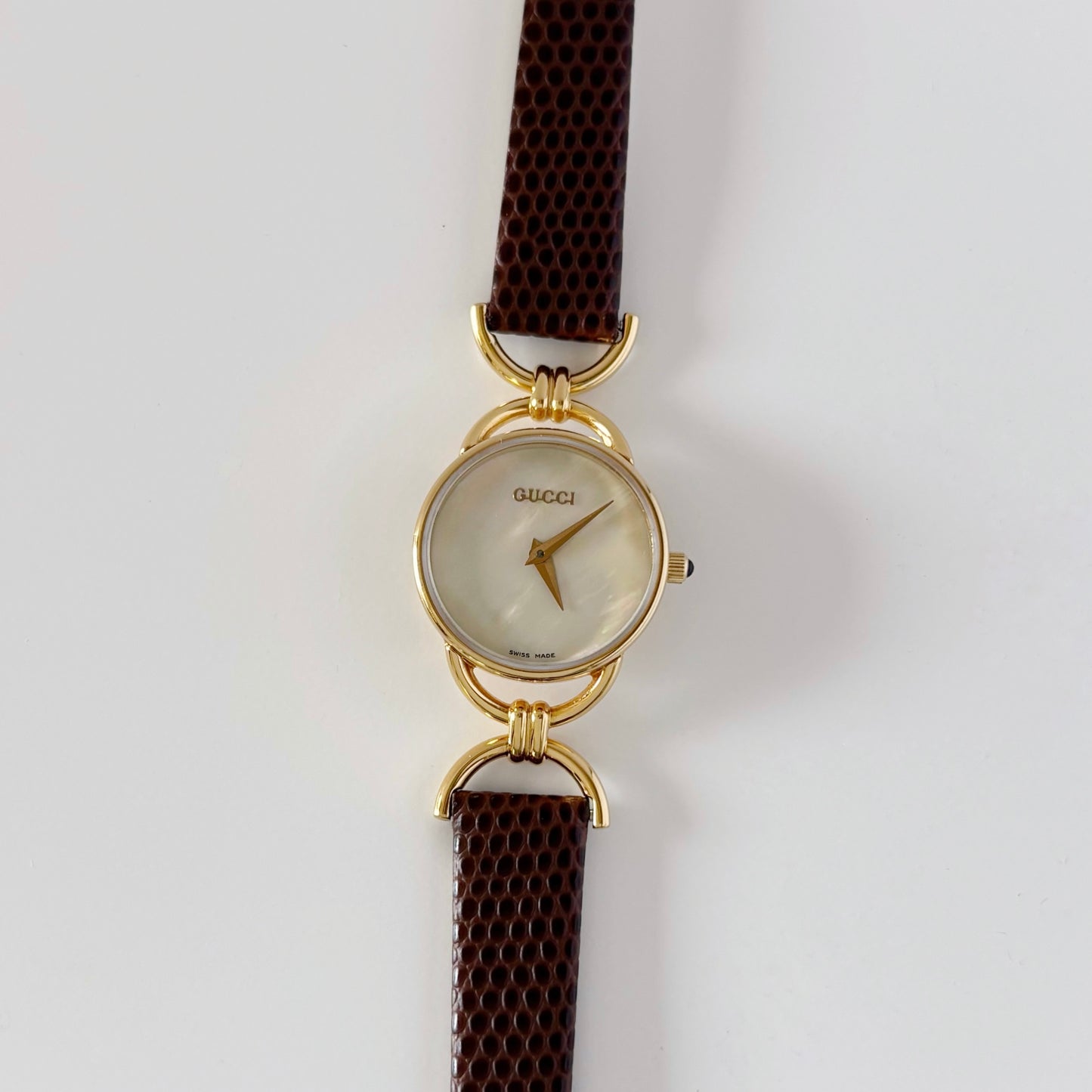 Gucci 1990s Seashell Dial Gold Plated Horsebit Watch