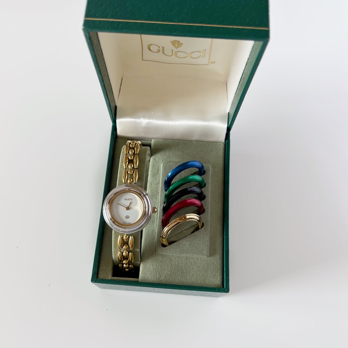 Gucci 1990s Interchangeable Bezel Gold Plated Watch with 6 bezels, case (167mm)