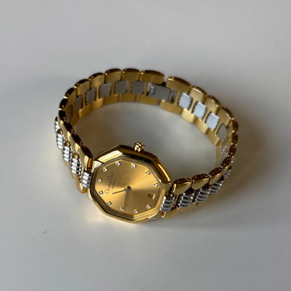 Dior 1990s Octagon Gold Dial Two-Tone Gold-Plated Watch