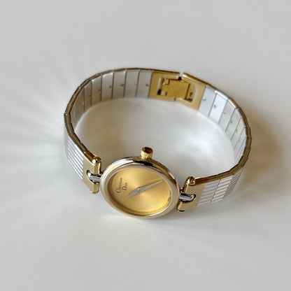 Dior 1990s Gold Round Dial Two Tone Gold Plated Watch