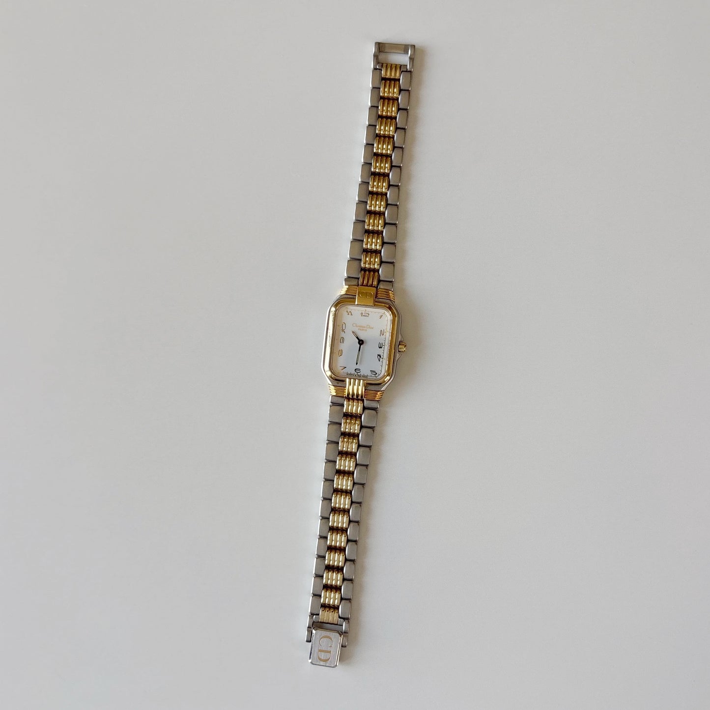 Dior 1980s Tank Two Tone Gold Plated Watch