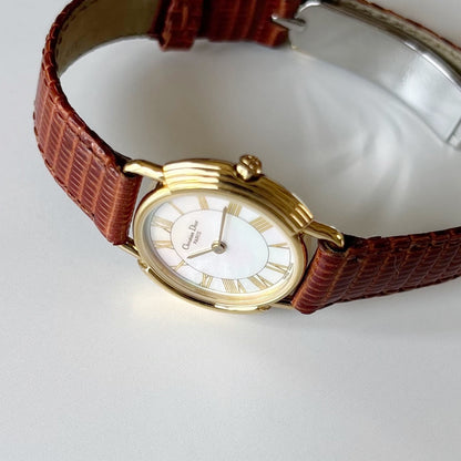 Dior 1990s Seashell Round Dial Gold-Plated Watch