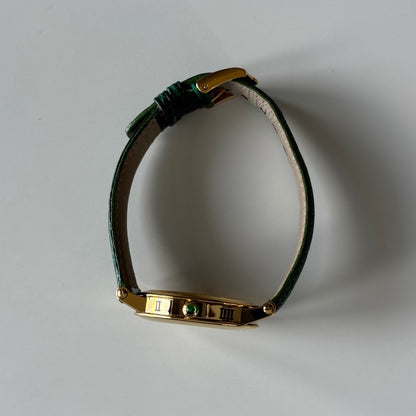Gucci 1990s Date Round Green Dial Gold-Plated Watch (Large)
