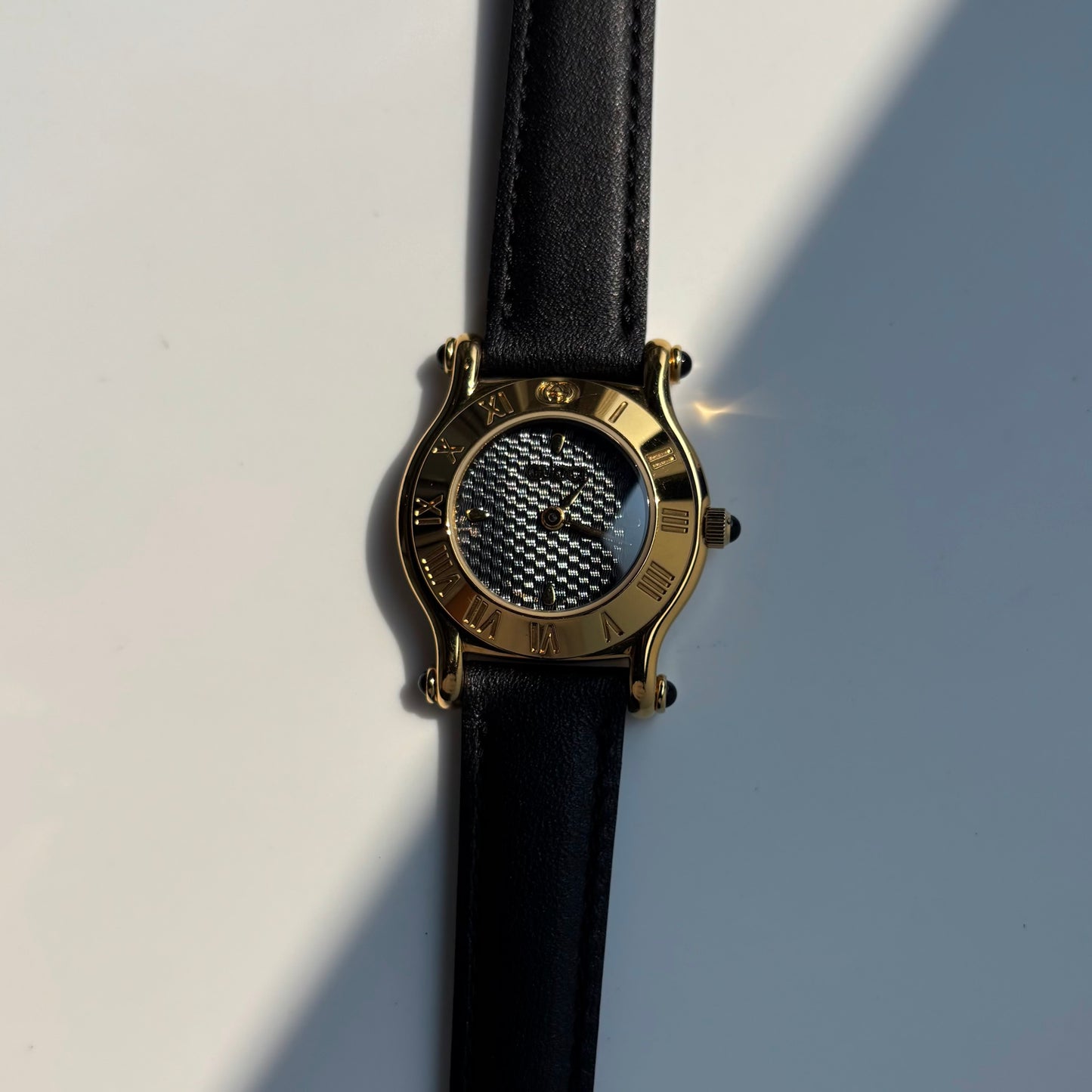 Gucci 1990s Black Dial Gold Plated Watch